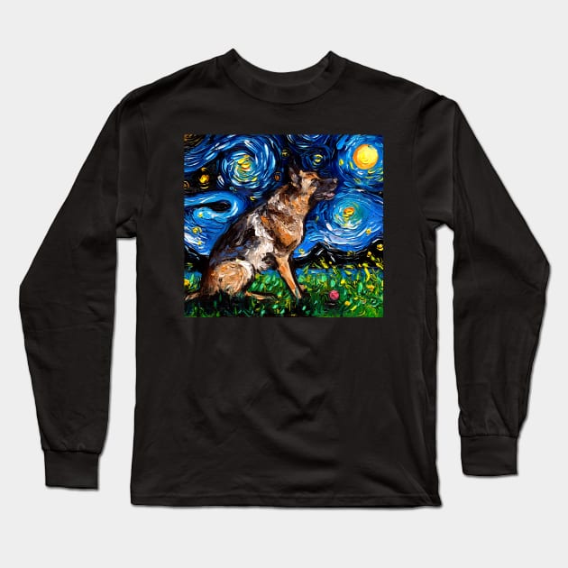 German Shepherd Night 3 Long Sleeve T-Shirt by sagittariusgallery